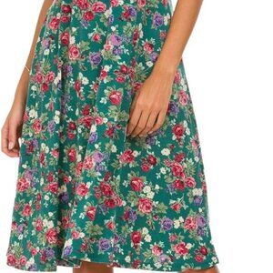 Women's Floral Print Flared Midi Dress Short Sleeve Knee Length Breathable